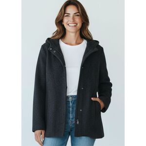 GAP Women’s Coat Size L Charcoal Hooded Recycled Wool Zip-Front Winter Jacket